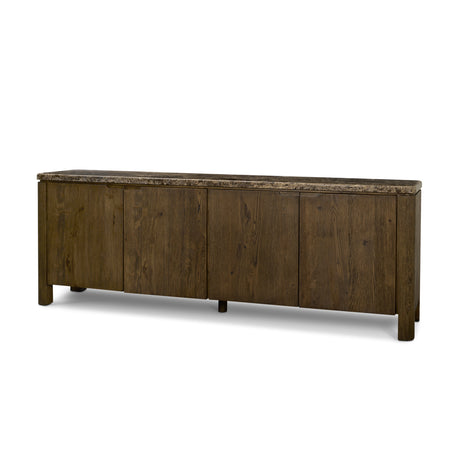 Kendrix Dark Brown Oak Wood Cappuccino Marble 4 Door Closed Sideboard from Mercana - Luna Furniture