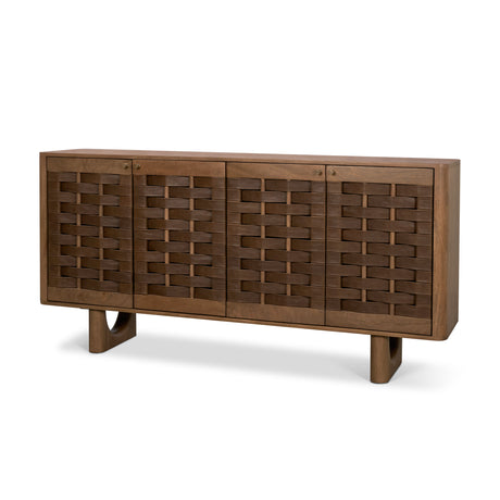 Wexlan Solid Wood w/ Leather Weave 4 Door Closed Sideboard from Mercana - Luna Furniture