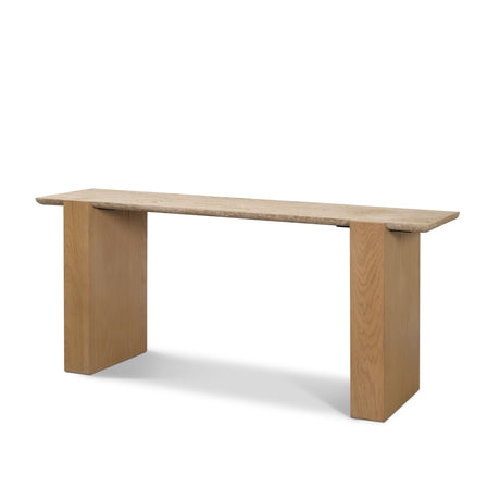 Milos Travertine Top w/ Light Brown Oak Wood Console Table from Mercana - Luna Furniture