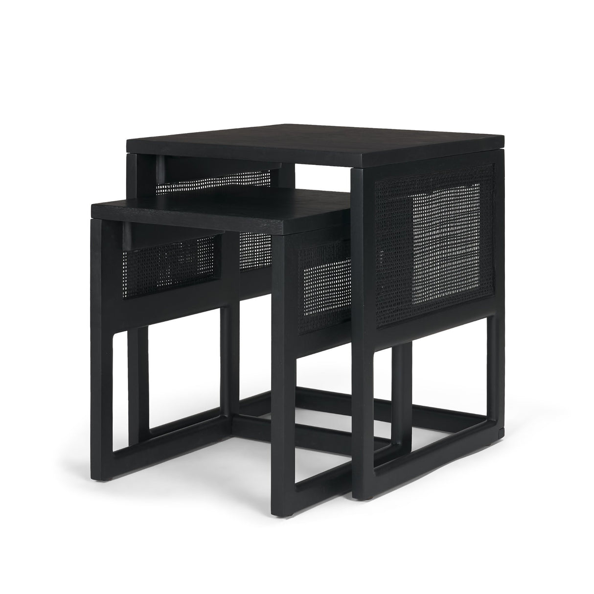 Grier Set of 2 Black Wood w/ Black Cane Nesting Accent Tables from Mercana - Luna Furniture