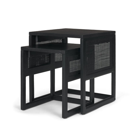 Grier Set of 2 Black Wood w/ Black Cane Nesting Accent Tables from Mercana - Luna Furniture