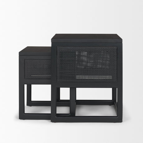 Grier Set of 2 Black Wood w/ Black Cane Nesting Accent Tables from Mercana - Luna Furniture