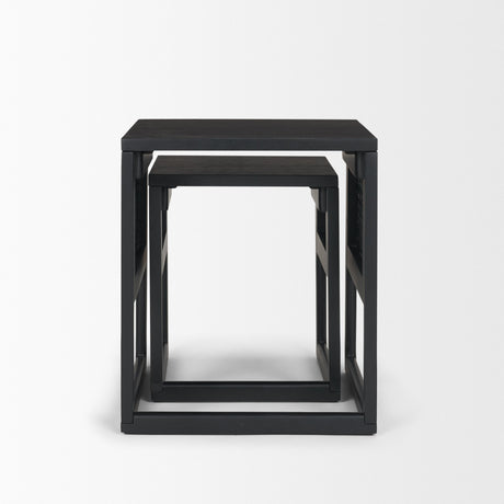 Grier Set of 2 Black Wood w/ Black Cane Nesting Accent Tables from Mercana - Luna Furniture