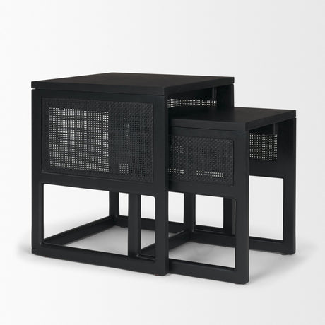 Grier Set of 2 Black Wood w/ Black Cane Nesting Accent Tables from Mercana - Luna Furniture