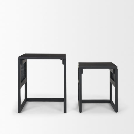 Grier Set of 2 Black Wood w/ Black Cane Nesting Accent Tables from Mercana - Luna Furniture
