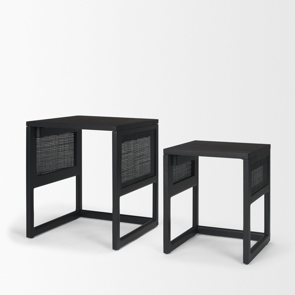 Grier Set of 2 Black Wood w/ Black Cane Nesting Accent Tables from Mercana - Luna Furniture