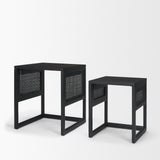 Grier Set of 2 Black Wood w/ Black Cane Nesting Accent Tables from Mercana - Luna Furniture