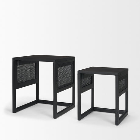 Grier Set of 2 Black Wood w/ Black Cane Nesting Accent Tables from Mercana - Luna Furniture