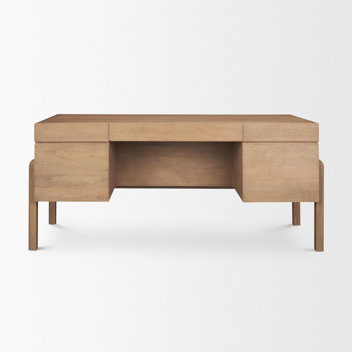 Trellyn Light Brown Solid Wood Carved Woven Desk from Mercana - Luna Furniture