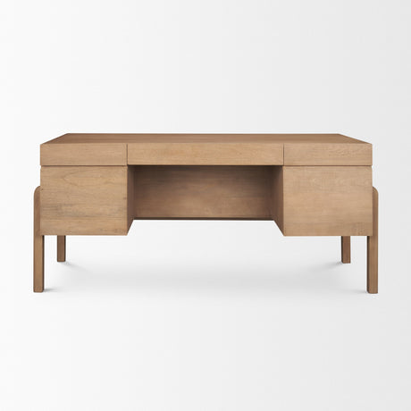 Trellyn Light Brown Solid Wood Carved Woven Desk from Mercana - Luna Furniture