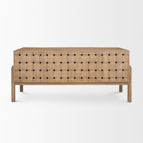 Trellyn Light Brown Solid Wood Carved Woven Desk from Mercana - Luna Furniture