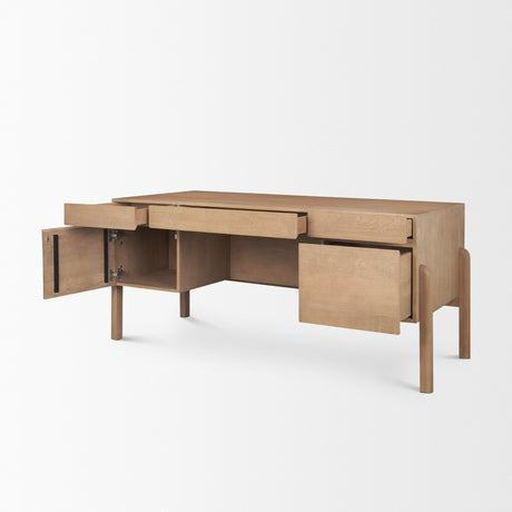 Trellyn Light Brown Solid Wood Carved Woven Desk from Mercana - Luna Furniture