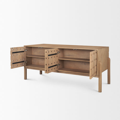 Trellyn Light Brown Solid Wood Carved Woven Desk from Mercana - Luna Furniture