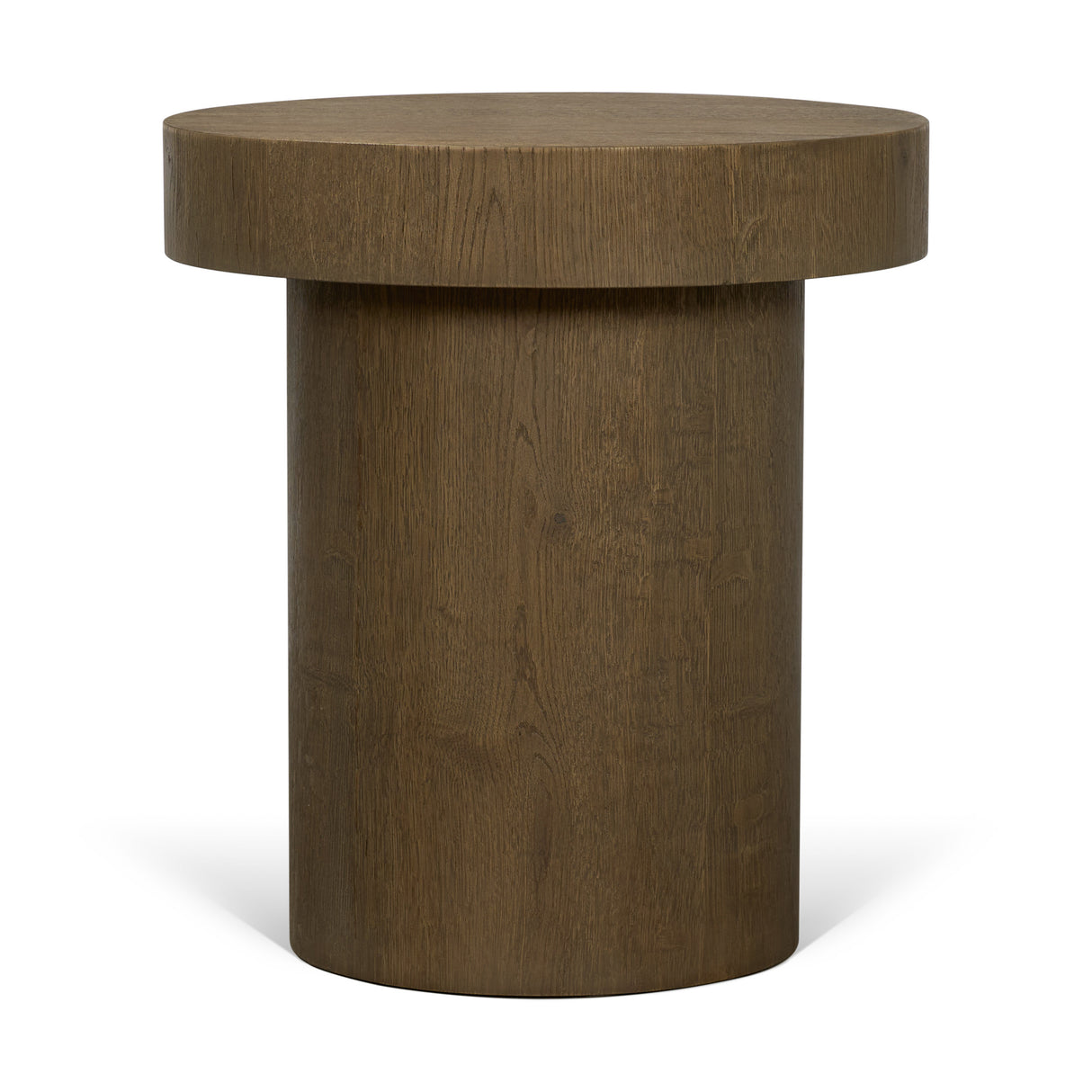 Lyonne Round Medium Brown Oak Wood Pedestal Side Tables from Mercana - Luna Furniture