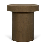 Lyonne Round Medium Brown Oak Wood Pedestal Side Tables from Mercana - Luna Furniture