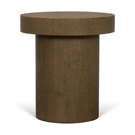 Lyonne Round Medium Brown Oak Wood Pedestal Side Tables from Mercana - Luna Furniture