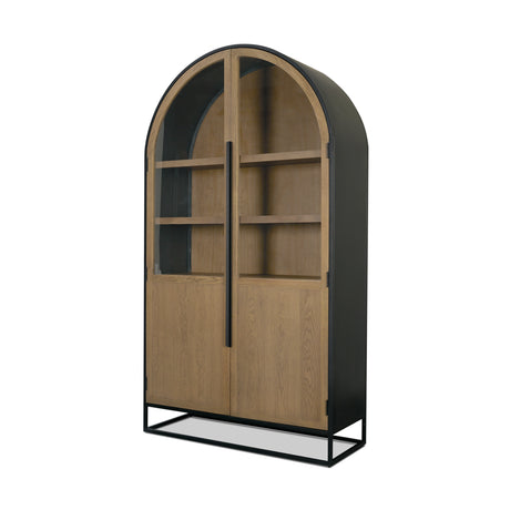 Sloan 47.5W x 80.5H Light Brown W/Black Metal Frame Arched Cabinet from Mercana - Luna Furniture