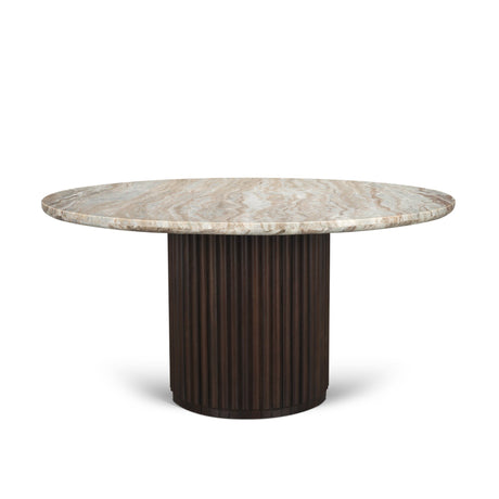 Marbrello 60" Pink Marble Top Espresso Brown Fluted Wood Round Dining Table from Mercana - Luna Furniture