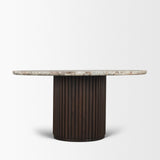 Marbrello 60" Pink Marble Top Espresso Brown Fluted Wood Round Dining Table from Mercana - Luna Furniture