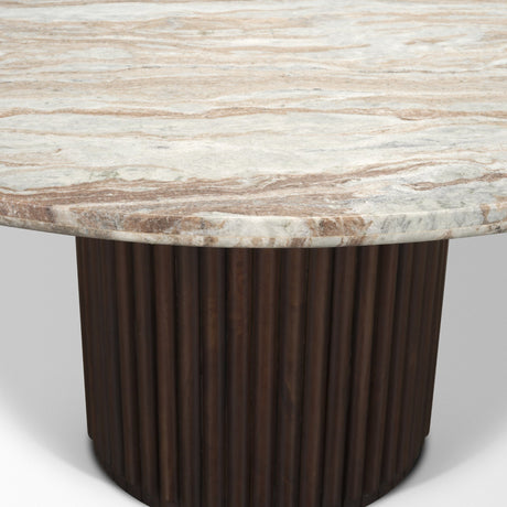 Marbrello 60" Pink Marble Top Espresso Brown Fluted Wood Round Dining Table from Mercana - Luna Furniture