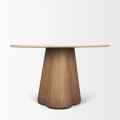 Marilyn 48" Botticino Marble W/ Light Brown Wood Base Dining Table from Mercana - Luna Furniture
