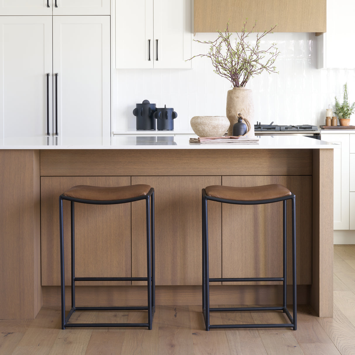 Taniel Brown Leather w/ Black Metal Counter Stool from Mercana - Luna Furniture