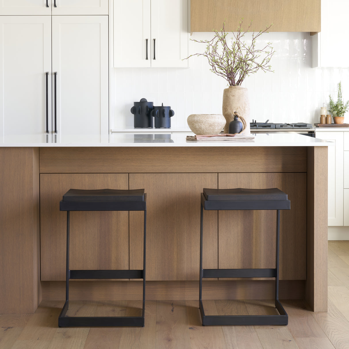 Kiran 17L x 17W x 26H Black Wood W/ Black Metal Base C-Shape Counter Stool from Mercana - Luna Furniture