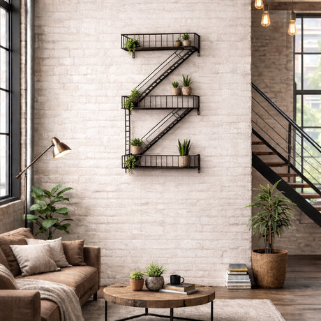 Gastown 42H Wall Mounted Fire Escape Shelf from Mercana - Luna Furniture