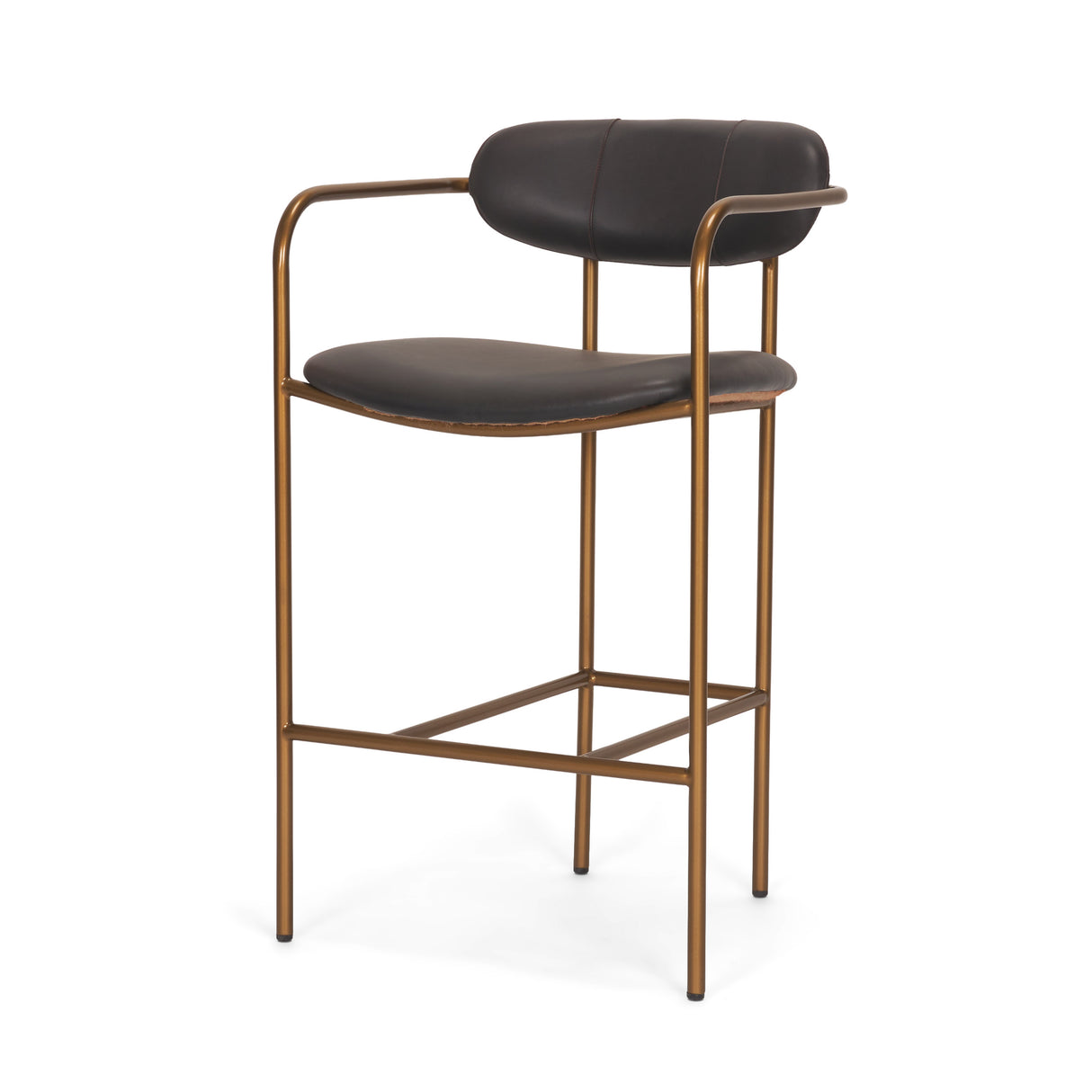 Parker Charcoal-Brown Leather Seat Gold Metal Counter Stool from Mercana - Luna Furniture
