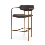 Parker Charcoal-Brown Leather Seat Gold Metal Counter Stool from Mercana - Luna Furniture