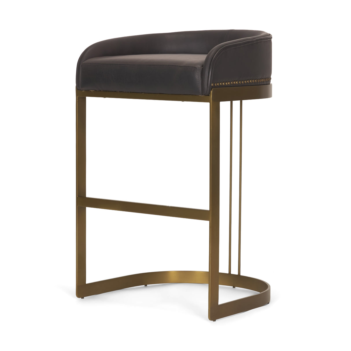 Hollyfield II Charcoal-Brown LeatherSeat Gold Metal Base Bar Stool from Mercana - Luna Furniture