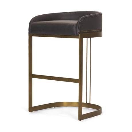 Hollyfield II Charcoal-Brown LeatherSeat Gold Metal Base Bar Stool from Mercana - Luna Furniture