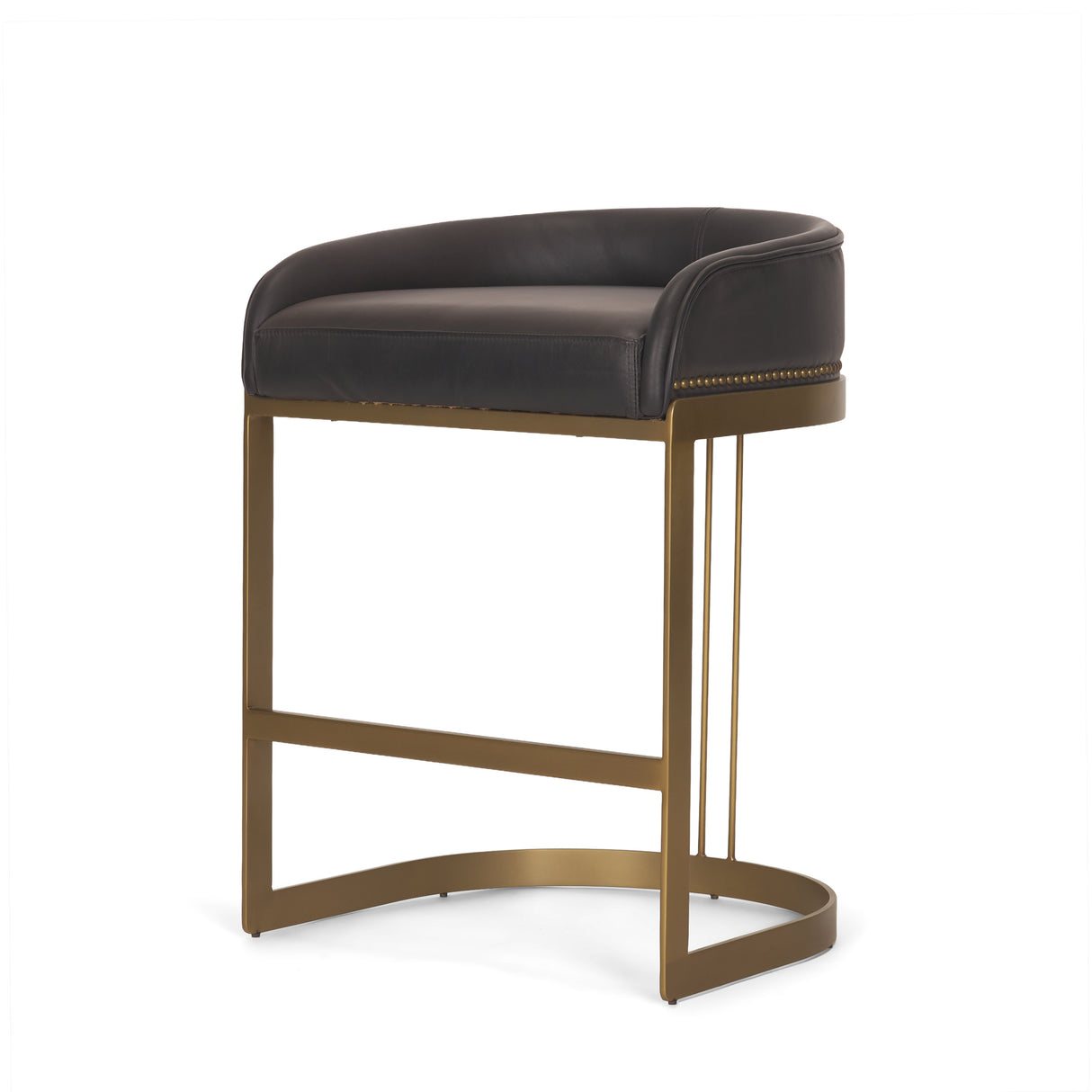 Hollyfield II Charcoal-Brown Leather Seat Gold Metal Base Counter Stool from Mercana - Luna Furniture