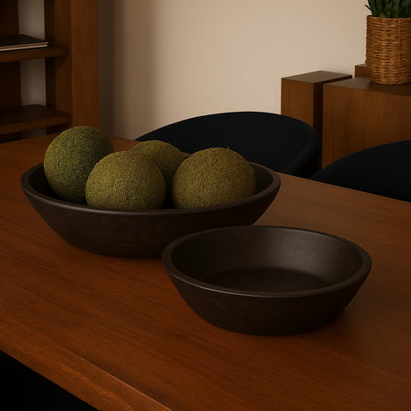 Nikita Set of 2 Large Black-Brown Reclaimed Wood Bowls from Mercana - Luna Furniture
