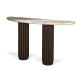 Marbrello Pink Marble Top Dark Brown Fluted Wood Half Moon Console Table Top from Mercana - Luna Furniture