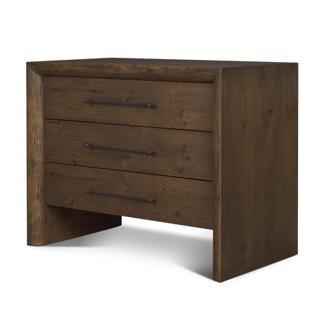 Belford 3-Drawer Dark Brown Oak Wood Closed Nightstand from Mercana - Luna Furniture