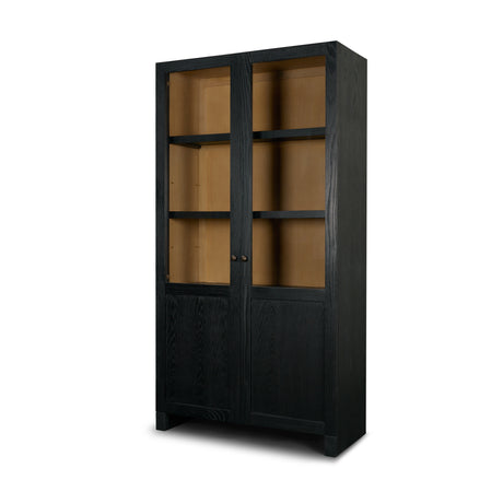 Henry Black & Light Brown Oak Wood w/ Glass Doors Curio Cabinet from Mercana - Luna Furniture