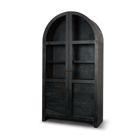 Suri Black Wood W/Glass Doors Arched Curio Cabinet from Mercana - Luna Furniture