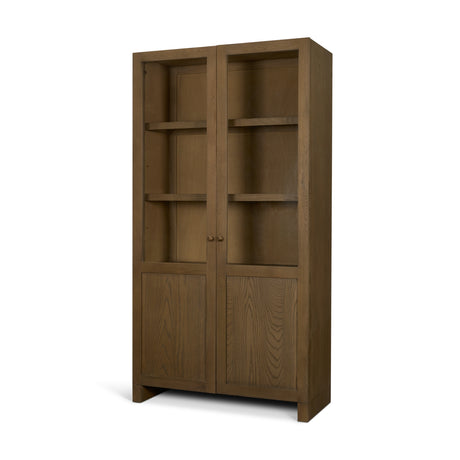 Henry Dark & Light Brown Oak Wood w/ Glass Doors Curio Cabinet from Mercana - Luna Furniture