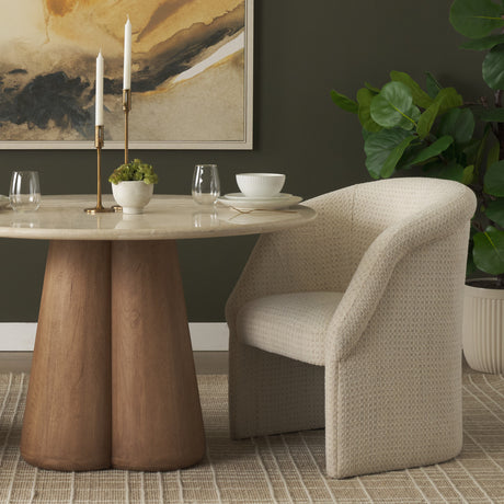 Curtis Cream Fabric Barrelback Half-Moon Base Dining Armchair from Mercana - Luna Furniture