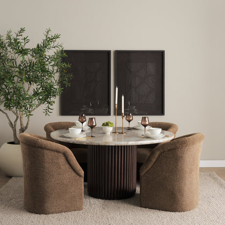Marbrello 60" Pink Marble Top Espresso Brown Fluted Wood Round Dining Table from Mercana - Luna Furniture