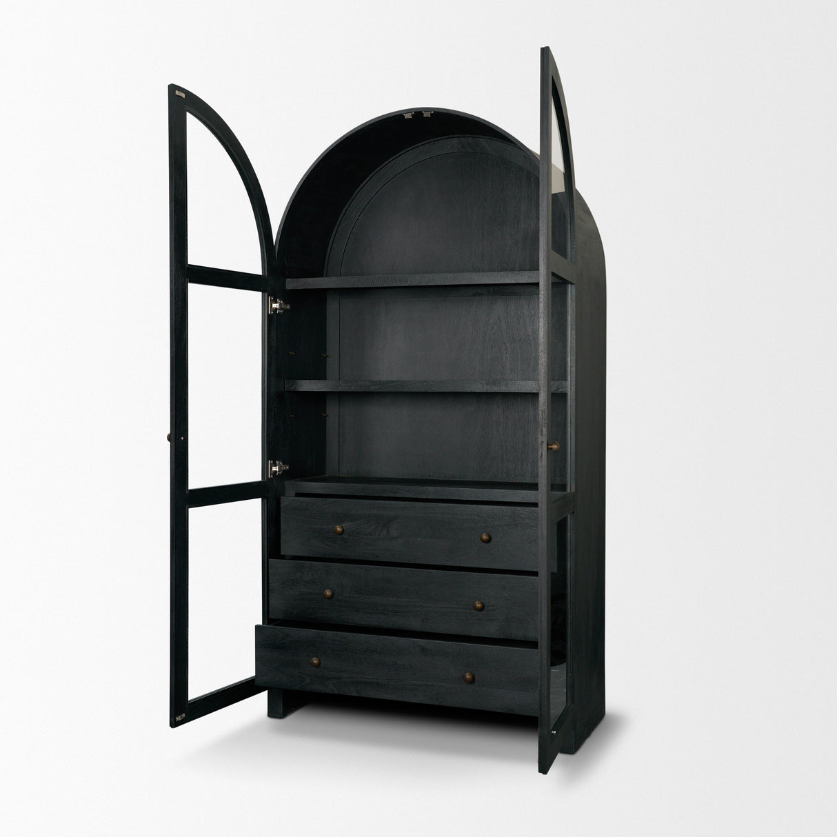 Suri Black Wood W/Glass Doors Arched Curio Cabinet from Mercana - Luna Furniture