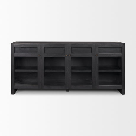 Suri Black Wood w/ Glass 4-Door Closed Sideboard from Mercana - Luna Furniture