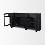 Suri Black Wood w/ Glass 4-Door Closed Sideboard from Mercana - Luna Furniture