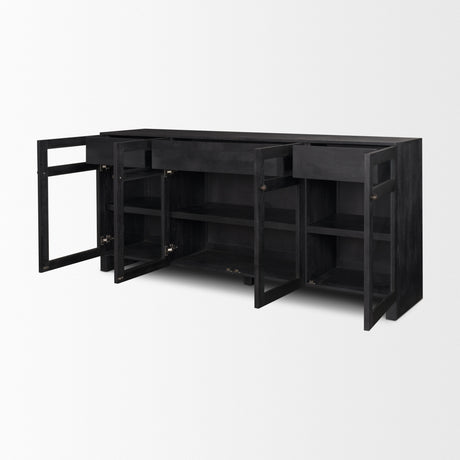 Suri Black Wood w/ Glass 4-Door Closed Sideboard from Mercana - Luna Furniture