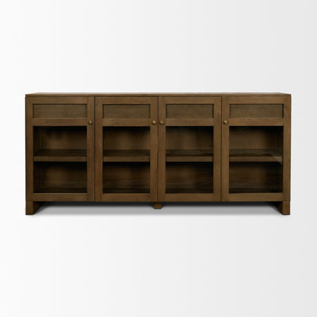 Suri Mid Brown Wood w/ Glass 4-Door Closed Sideboard from Mercana - Luna Furniture
