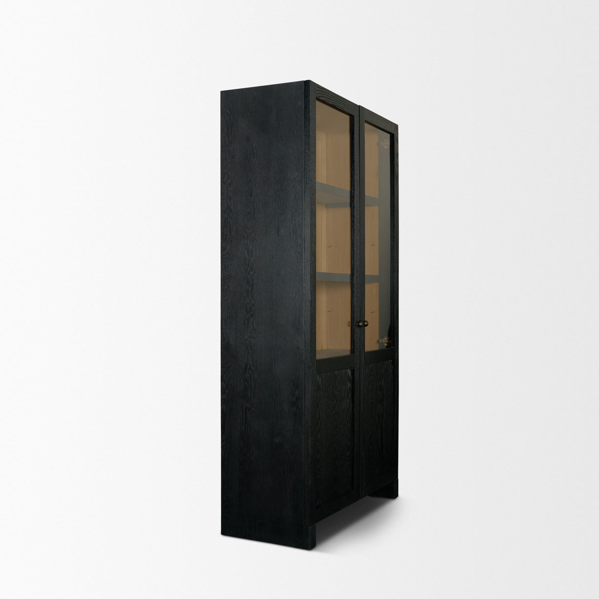Henry Black & Light Brown Oak Wood w/ Glass Doors Curio Cabinet from Mercana - Luna Furniture