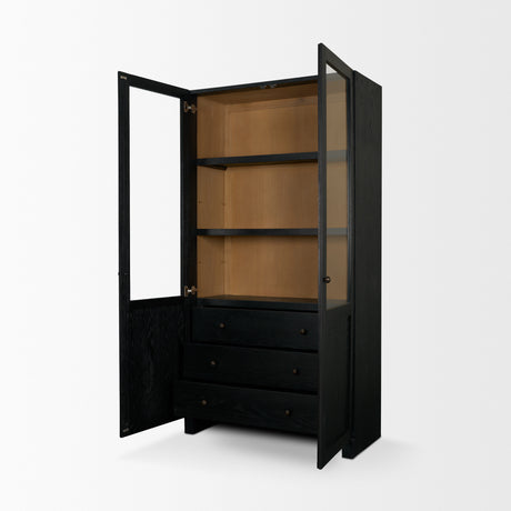 Henry Black & Light Brown Oak Wood w/ Glass Doors Curio Cabinet from Mercana - Luna Furniture