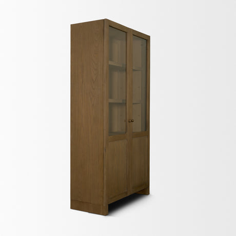 Henry Dark & Light Brown Oak Wood w/ Glass Doors Curio Cabinet from Mercana - Luna Furniture