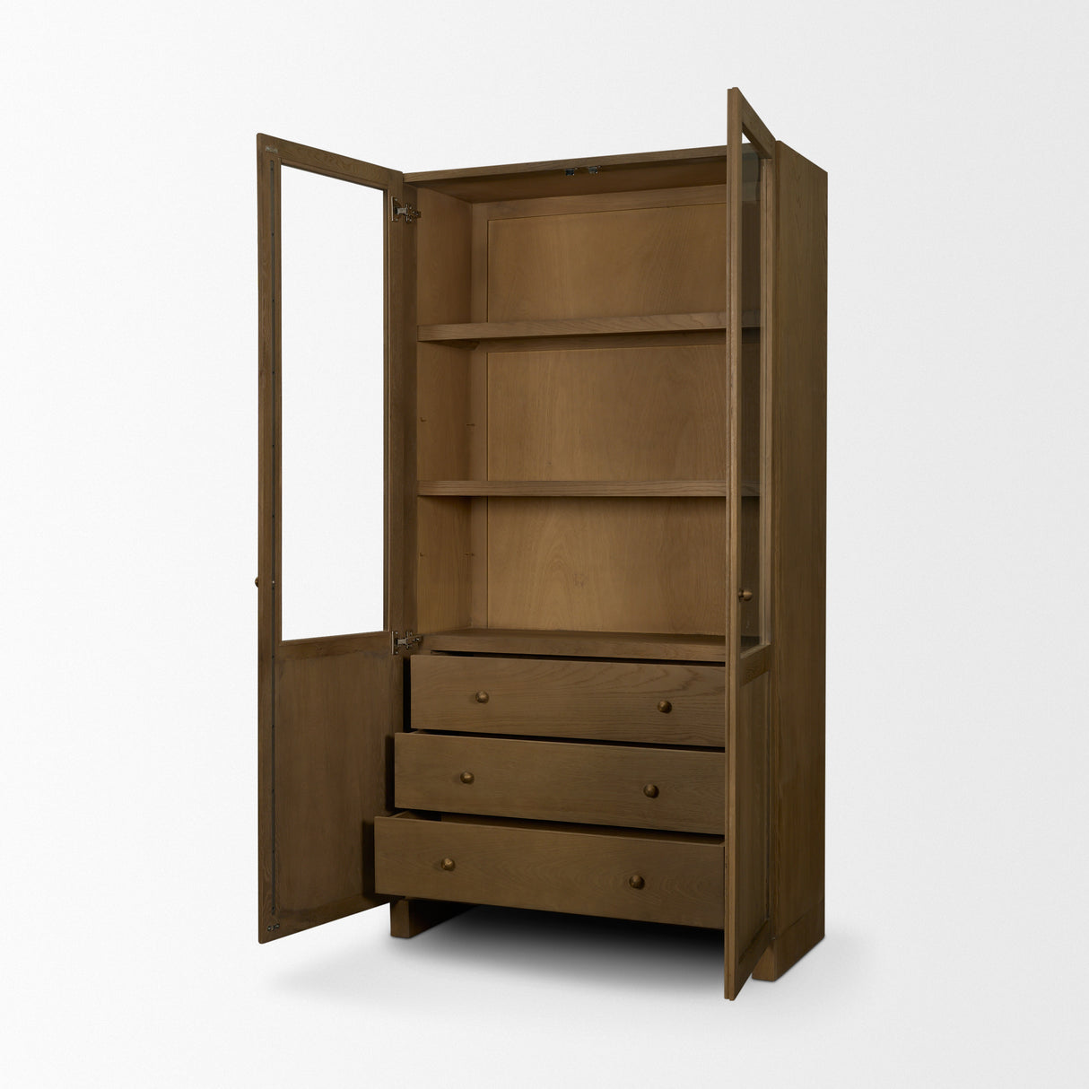 Henry Dark & Light Brown Oak Wood w/ Glass Doors Curio Cabinet from Mercana - Luna Furniture